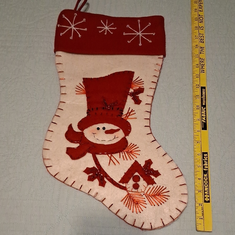 Wool Felt Beaded And Appliqued Xmas Stocking, GUC